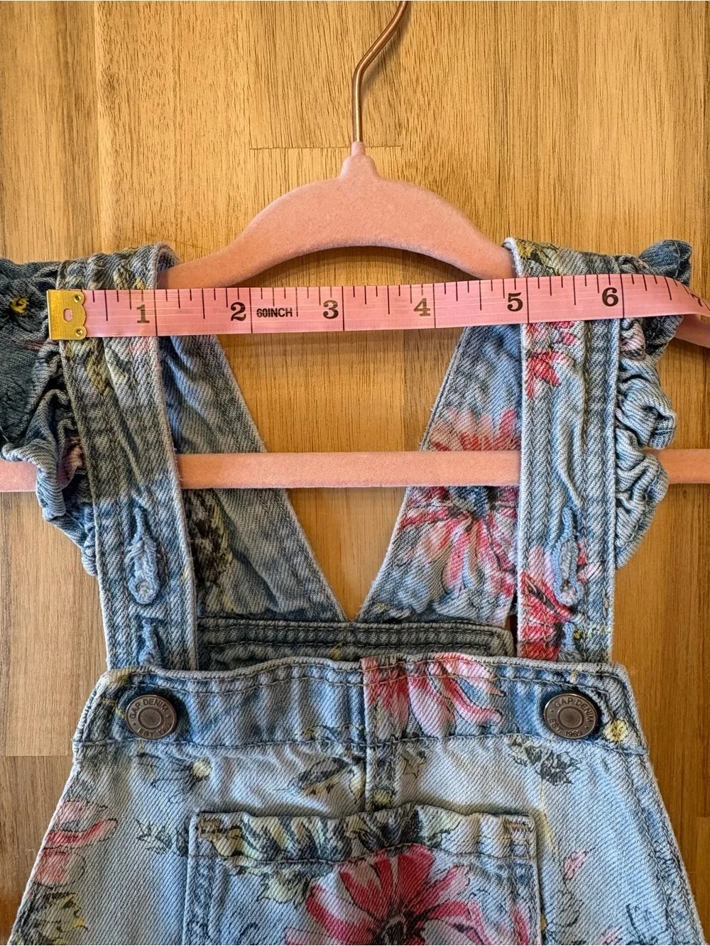 GAP Toddler Girls Floral Print Light Blue Denim Overalls 100% Cotton 3T